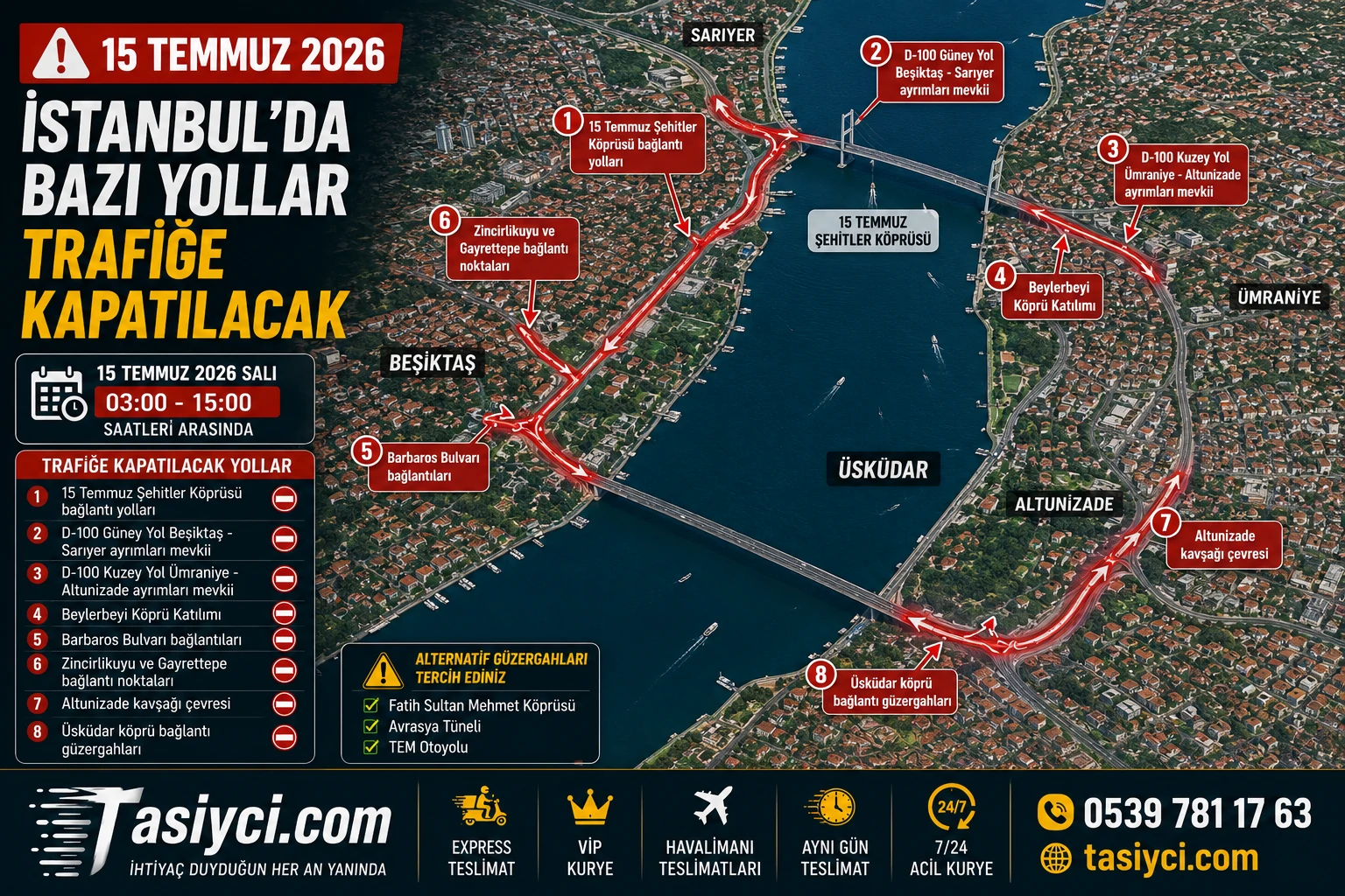 İstanbul'da 15 Temmuz'da Hangi Yollar Kapatılacak? 2026 Güncel Trafik Rehberi ve Alternatif Güzergahlar