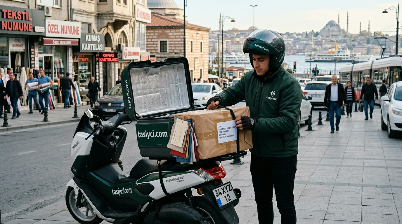 İstanbul'da tekstil numunesi teslimatı için hazırlanan kurye gönderisi