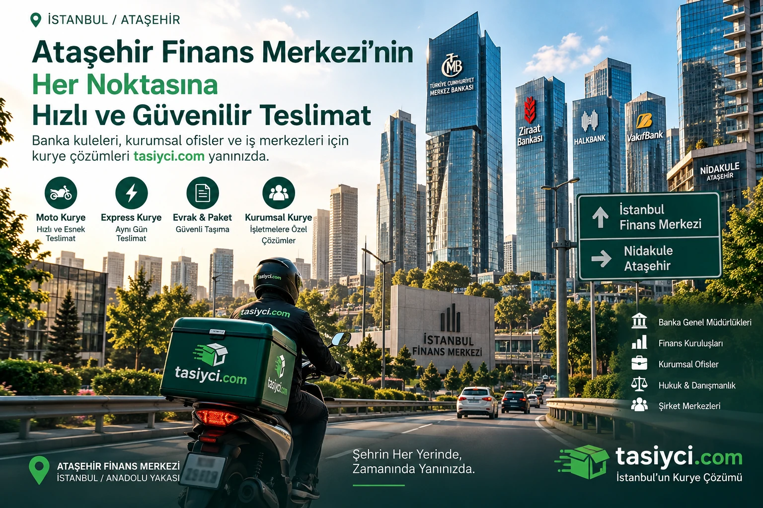 Ataşehir Finans Merkezi ve Nidakule çevresinde tasiyci.com moto ve express kurye hizmeti