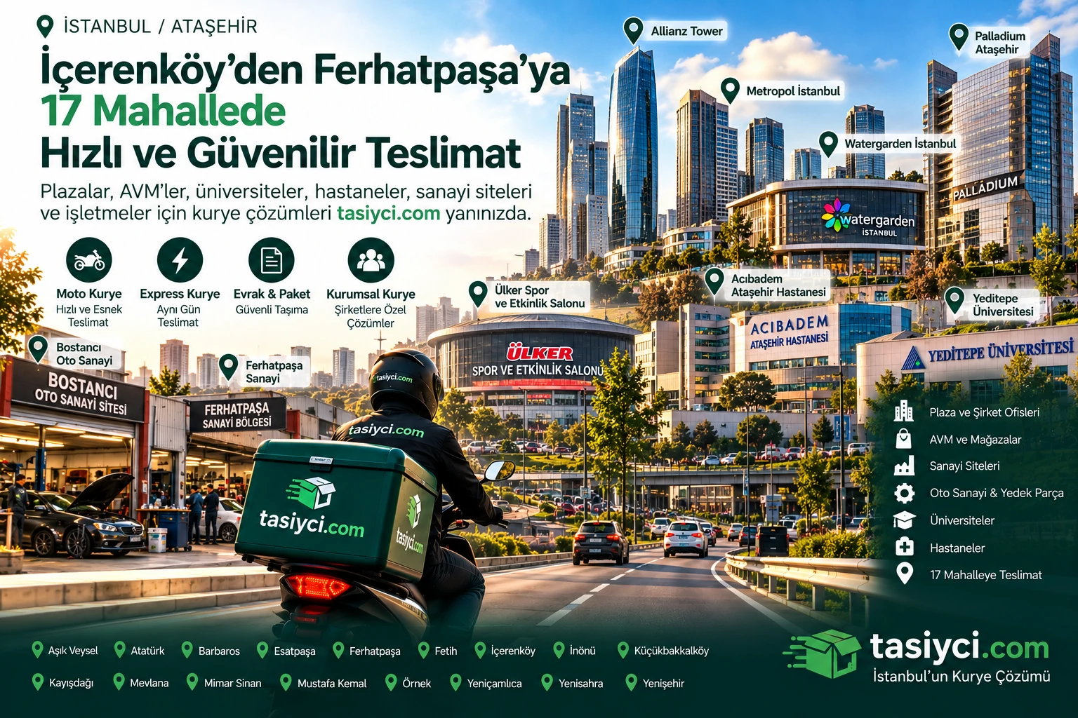 İçerenköy Bostancı Oto Sanayi Ferhatpaşa Atatürk ve Barbaros mahallelerinde tasiyci.com moto kurye hizmeti